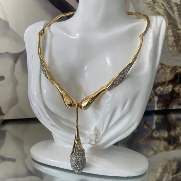 ALEXIS BITTAR Solanales Crystal Teardrop Necklace & Earrings (Silver & Gold)
